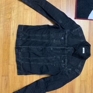 All saints denim jacket with leopard suede collar